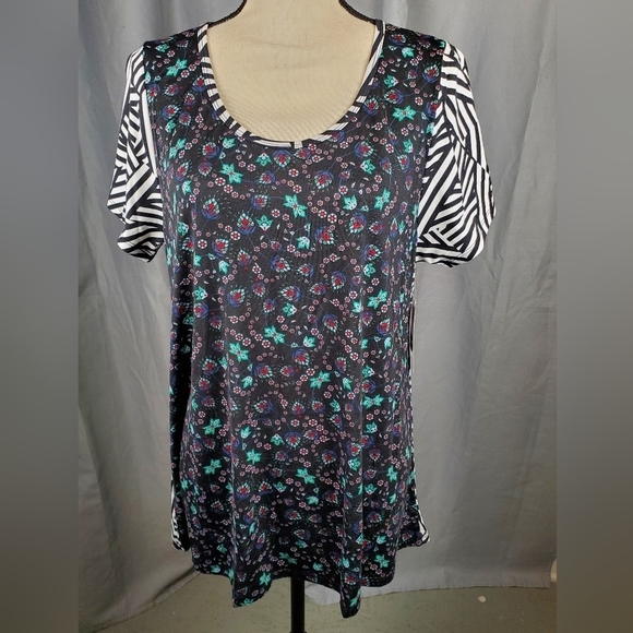 LuLaRoe Tops - NWT Lularoe Classic T, multicolored floral with black/white stripes, size XL